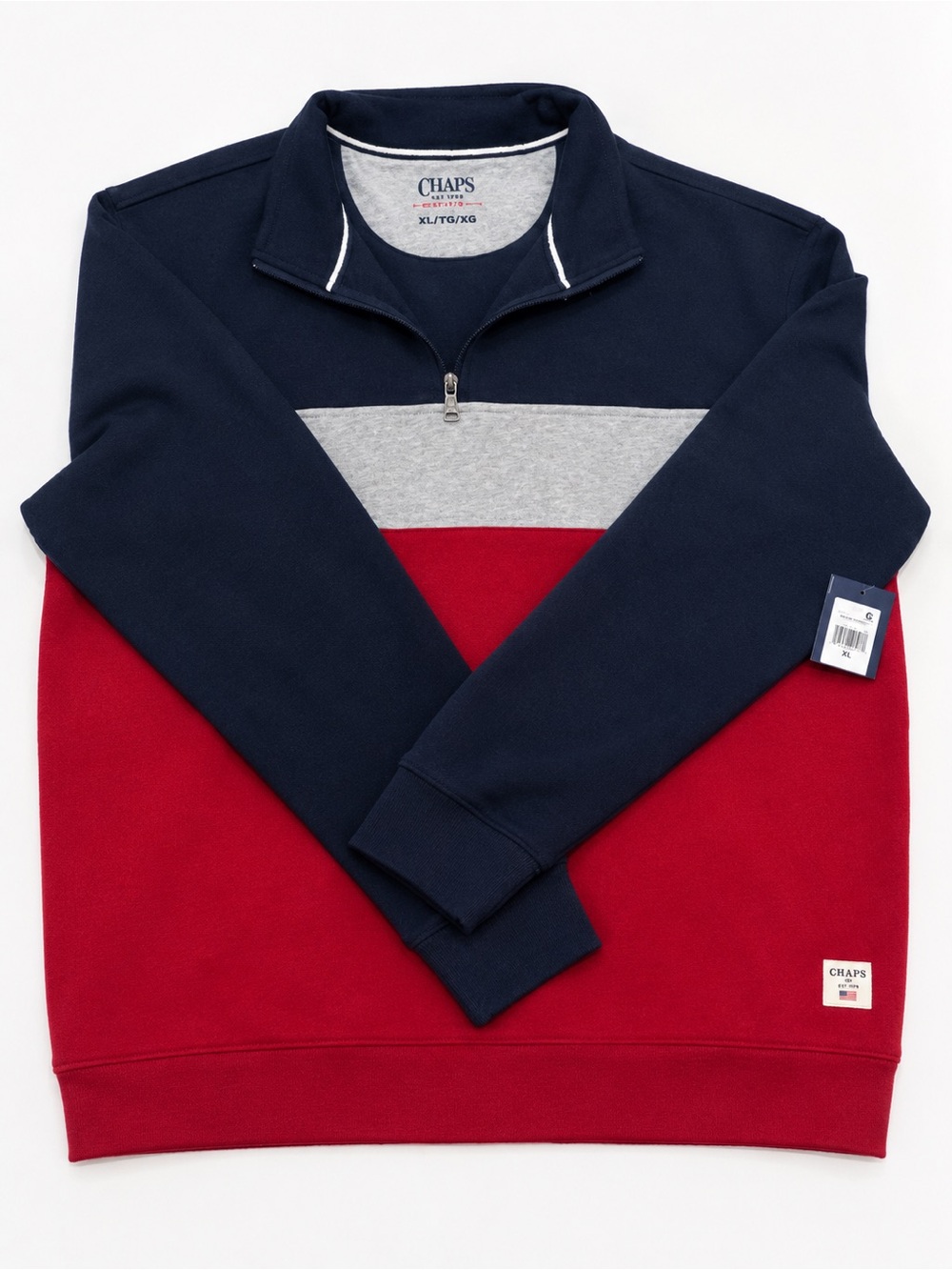 Chaps Men’s Navy, Red & Gray Quarter-Zip Colorblock Sweater